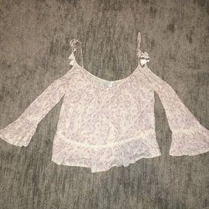 White and purple off the shoulder top